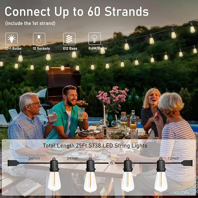 GOOTHY 25Ft LED Outdoor String Lights with 13 Edison Shatterproof Bulbs (1 Spare), ST38 Hanging Patio Lights Waterproof for Outdside Porch Deck Backyard Garden Commercial Grade Decorations Lights by GreenHaven Gardens