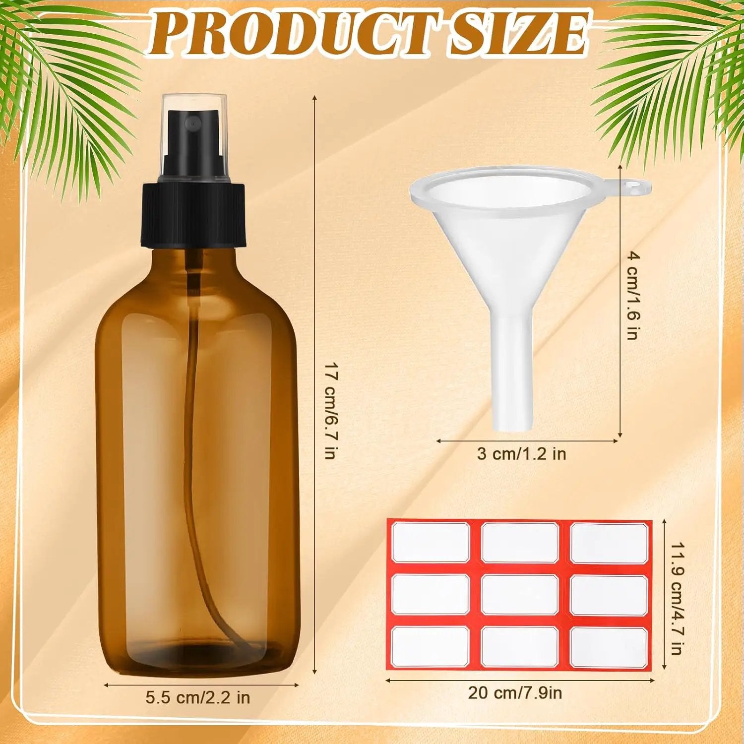 Norme 12 Pcs 8 oz Glass Spray Bottles with Funnels and Labels Refillable Cosmetic Empty Spray Bottles with Sprayer Containers for Essential Oil Cleaning Solutions(Amber,Stylish) by GreenHaven Gardens