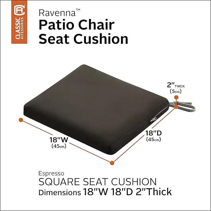 Classic Accessories Ravenna Water-Resistant Patio Chair Seat Cushion, 18 x 18 x 2 Inch, Espresso, Patio Furniture Cushions by GreenHaven Gardens