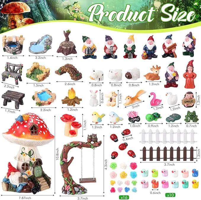 HyDren 100 Sets Garden Gnome Statue Set Mushroom House Solar Light Gnome Miniatures Figures Decor Fairy Resin Statues Garden Accessories for Yard Patio Lawn Outdoor Micro Landscape Ornaments by GreenHaven Gardens