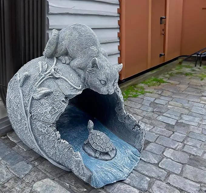 Teaeeno Cat Statues Decor Gutter Downspout Extension Decorative, Animal Statue Outdoor Decor, 3"×4" Rain Gutter Downspout Splash Block, Garden Splash Block Outdoor Sculpture, Rain Downspout Diverter by GreenHaven Gardens