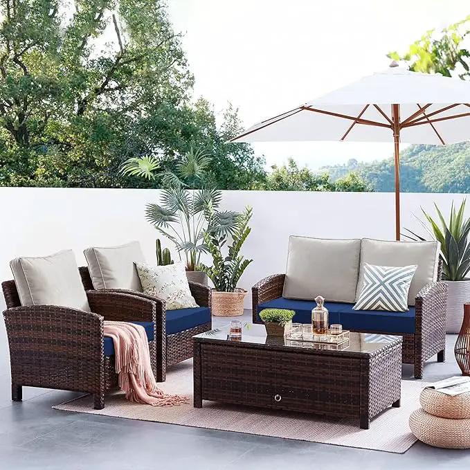 Favoyard Patio Chair Cushions 24 x 24 x 4 Inch Waterproof Outdoor Seat Cushions for Patio Furniture 3-Year Color Fastness Garden Sofa Couch Pads with Handle & Adjustable Straps Set of 2, Blue by GreenHaven Gardens