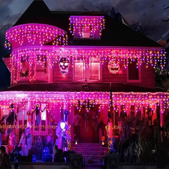 Christmas Icicle Lights Outdoor, 66ft 640 LED Icicle Lights for Outside with 8 Modes Timers, Waterproof Plug in Twinkle String Light for House Eave Patio Party Holiday Decorations, Purple Orange by GreenHaven Gardens