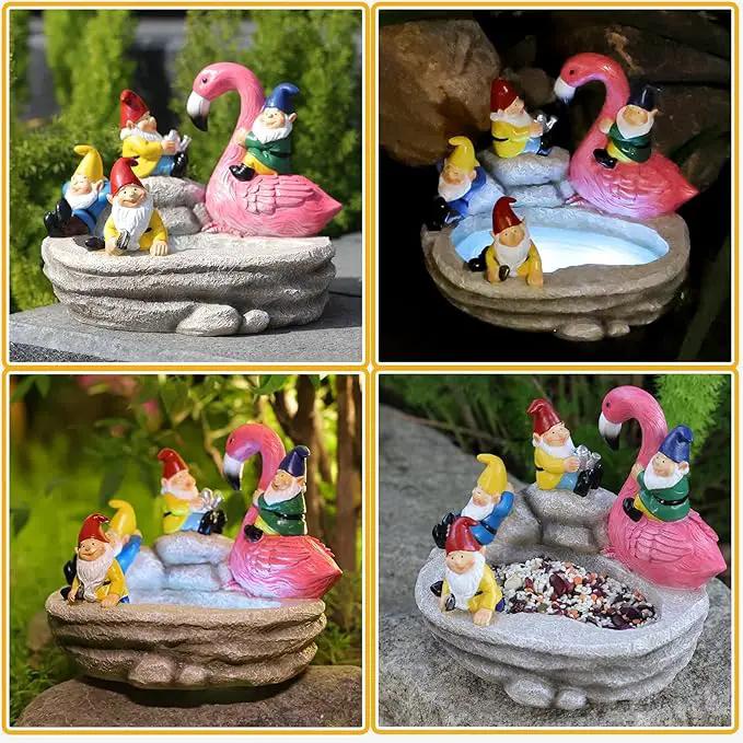 Garden Gnomes Statue Outdoor Gnome Decor Solar Gnome Statues Decoration for Lawn Yard Balcony Patio,Funny Gnome Riding Flamingo Figurine Mom Gift by GreenHaven Gardens
