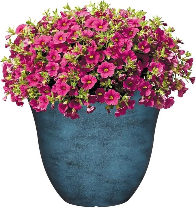 Classic Home and Garden Honeysuckle Resin Flower Pot Planter, Blue Jean, 13" by GreenHaven Gardens