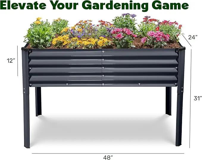 Galvanized Raised Garden Beds Outdoor with Legs // 48×24×31in Elevated Planter Box for Vegetables, Flowers (Gray) // Large Metal Garden Bed for Backyard Patio Gardening by GreenHaven Gardens