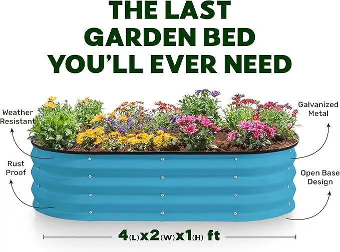 Galvanized Raised Garden Beds Outdoor // 4×2×1 ft Planter Raised Beds for Gardening, Vegetables, Flowers (Teal) // Large Metal Garden Box by GreenHaven Gardens