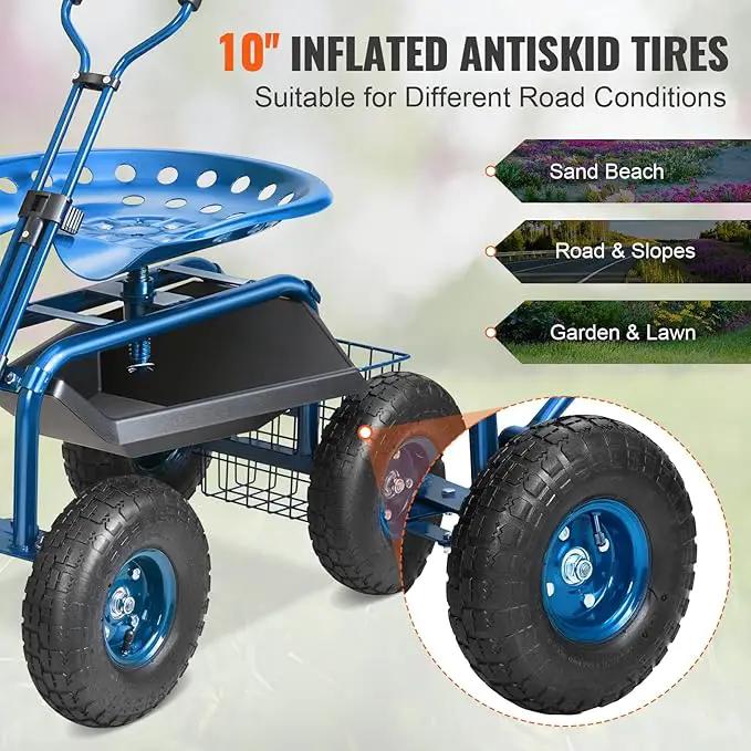 VEVOR Rolling Garden Work Seat with Wheels, Gardening Stool for Planting, 360 Degree Swivel Seat, Garden Scooter with Steering Handle & Tool Tray, Garden Chair for Outdoor, Patio and Yard, Blue by GreenHaven Gardens