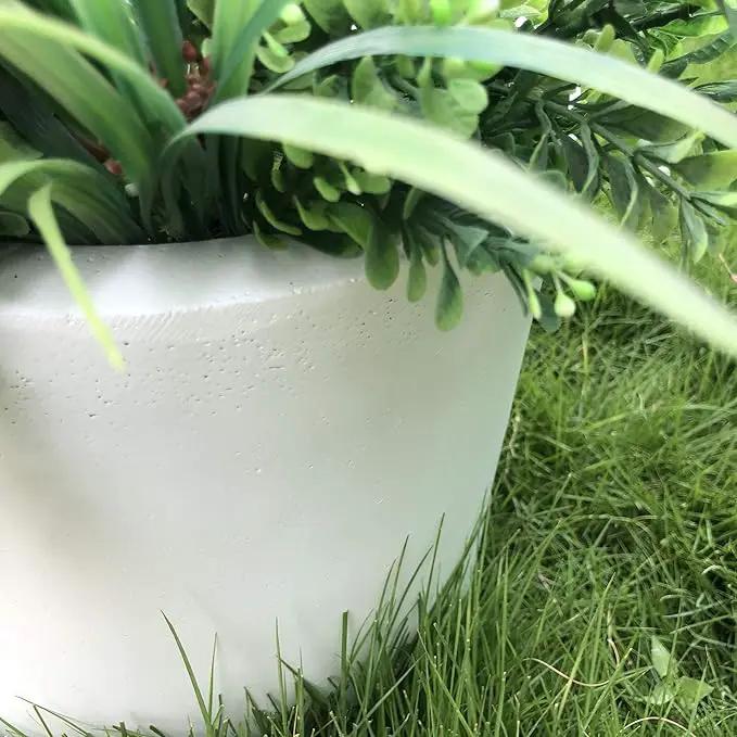 Kante 9.8" Dia Round Concrete Planter, Modern Style Large Cylindrical Plant Pot with Drainage Hole and Rubber Plug for Indoor Outdoor Patio, Pure White by GreenHaven Gardens
