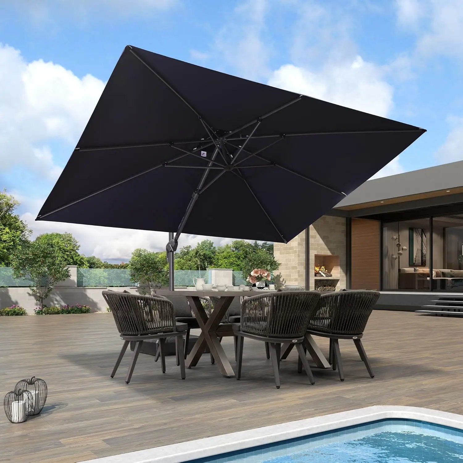 PURPLE LEAF 9' X 12' Patio Umbrella with Base Outdoor Rectangle Umbrella Large Cantilever Umbrella Heavy Duty Outdoor Market Umbrella for Garden Deck Backyard Pool Navy by GreenHaven Gardens