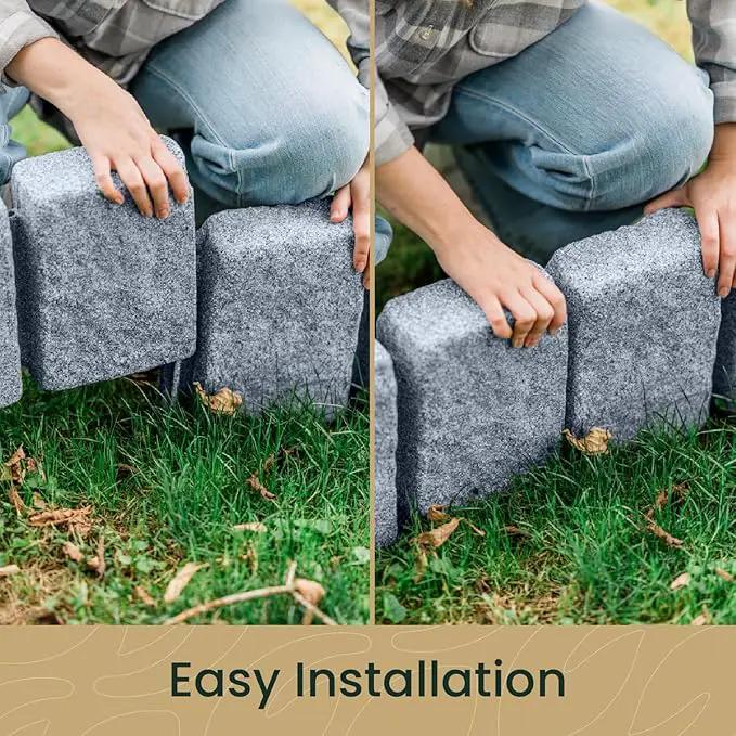 Beuta Landscape Edging | Garden Edging Border | Faux Stone Block XL for Lawn Edging, Flower Beds & Yard Edging – 10 Pack | Each Section Has 6 Blocks 48" L x 4" W x 9.5" H | 30 Spikes | Greystone by GreenHaven Gardens