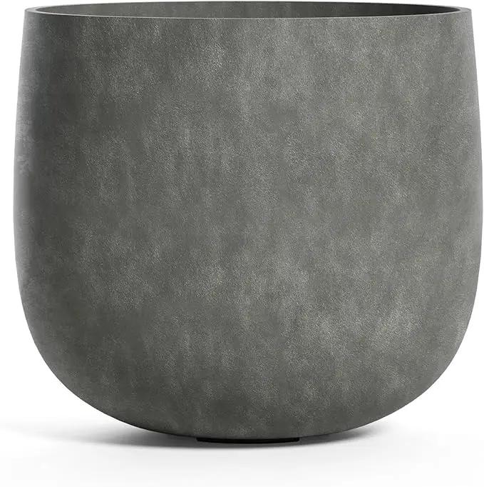 Mondo Large Planter – Grey Stone Finish – Fiberglass Indoor/Outdoor and Weather-Resistant Round Planter (19.7" D x 19.1" H Exterior, 18.5" D x 18.5" H Interior) by GreenHaven Gardens