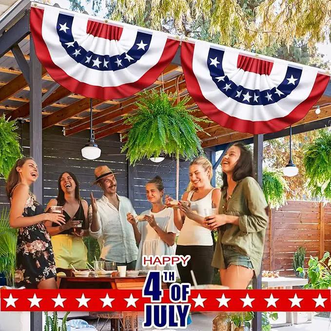 3x6 Ft 3 Pack American Pleated Fan Flag, Patriotic Half Fan Banner American Flag Decoration Bunting for Outside Red White and Blue Decor Independence Day Memorial Day 4th of july Decorations by GreenHaven Gardens