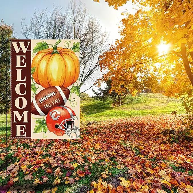 Fall Garden Flag Autumn Pumpkin Garden Flag 12x18 inch Double Sided Welcome Fall Y'all Pumpkin Yard Flags for Outside Front Door Home Porch (Flay 1801) by GreenHaven Gardens
