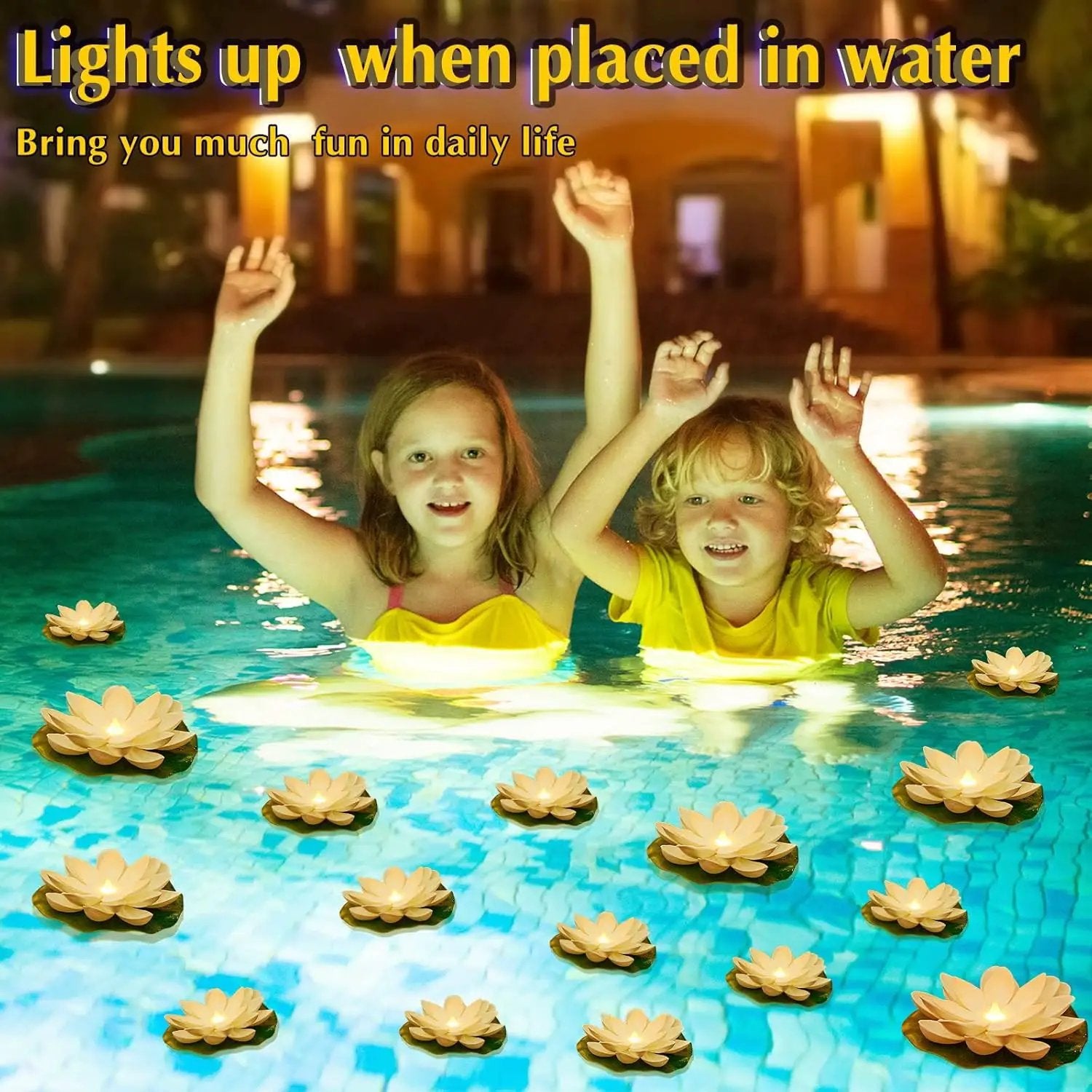 Liliful 24 Pcs Diwali Lotus Decoration Pool Floating Lights, Artificial Flowers Lotus with LED,Lily Pads Water Lantern for Indian Puja Home Decoration(3.94 Inch, 5.91 Inch,White) by GreenHaven Gardens