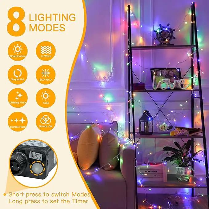 Ollny Christmas Lights Outdoor 200LED 60FT, Multicolor Connectable Plug in Fairy Light Indoor, 8 Modes Waterproof Timer Plug in LED String Lights for House Outside Bedroom Patio Balcony by GreenHaven Gardens