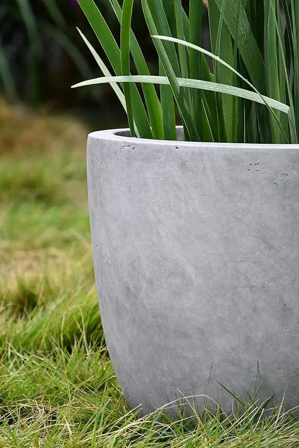 Kante 18 Inch Dia Round Concrete Planter, Indoor Outdoor Large Plant Pot with Drainage Hole and Rubber Plug for Home Patio Garden, Natural Concrete by GreenHaven Gardens