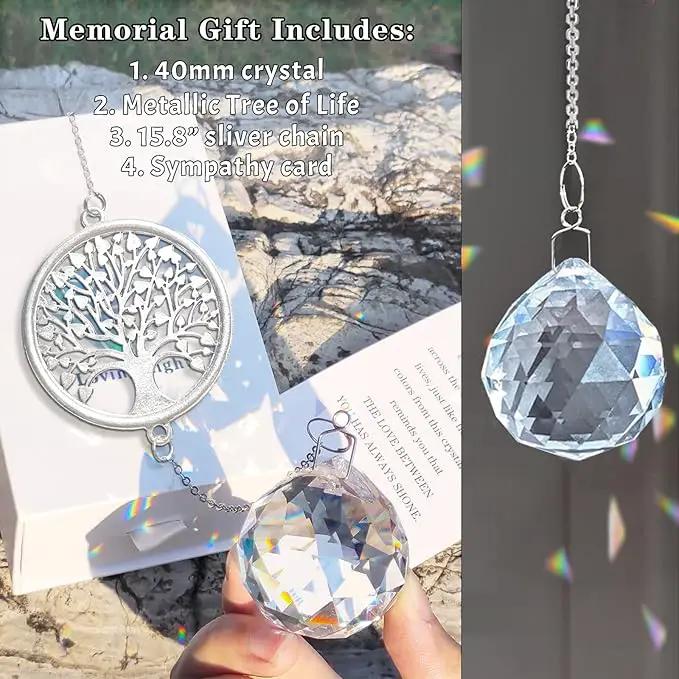 Memorial Gifts for Loss of Loved One, Unique Sympathy Gift Idea Crystal Ball Window Suncatcher, Rainbow Bereavement Grief Gift Box for Loss of Mom Grangma Son Daughter Friend Dog, Tree of Life by GreenHaven Gardens