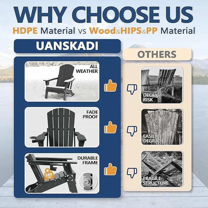 Folding Adirondack Chair Set of 4 with Cup Holder, HDPE All Weather Resistant Plastic Outdoor Patio Chairs, Heavy Duty Fire Pit Seating for Backyard Lawn Garden, Wooden Textured Design(Gray) by GreenHaven Gardens
