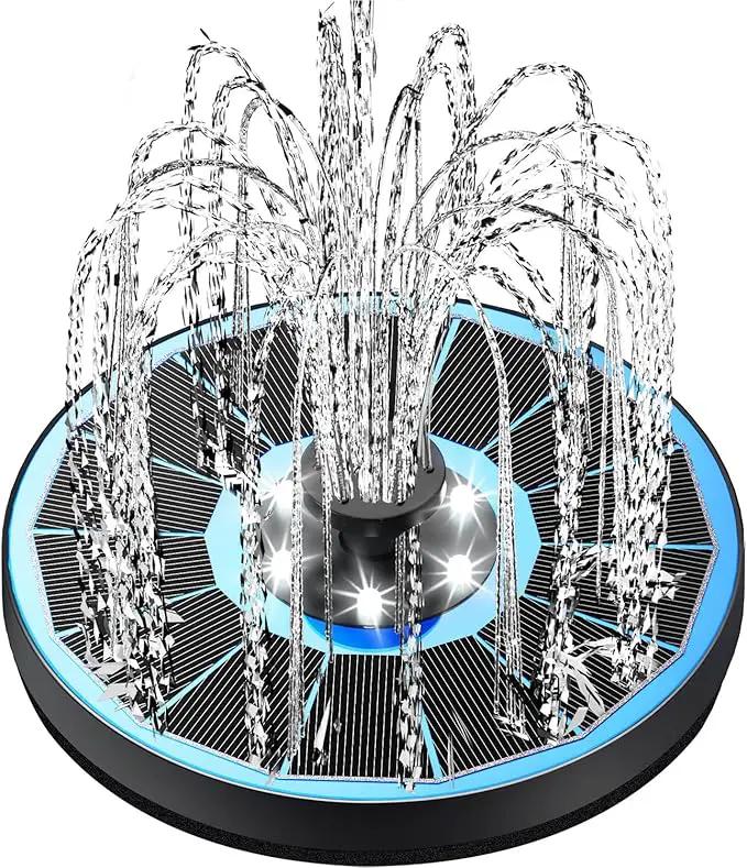 Solar Fountain Glass Panel with 2200 mah Battery, 3.5W Floating Solar Water Fountain with 4 Fixed Rods, Solar Fountain Pump for Bird Bath, Garden, Pond, Pool, Outdoor-White Lights by GreenHaven Gardens