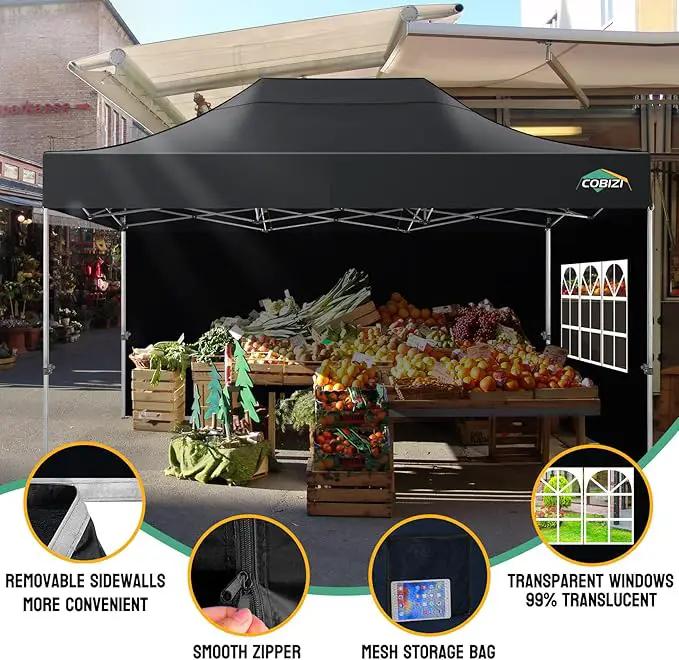 COBIZI 10x15 Pop up Canopy Tent Heavy Duty with 4 Sidewalls, Easy Set-up Commercial Outdoor Party Tent, 100% Waterproof Wedding Canopy Gazebo, 3 Height Adjustable with Handbag, Black by GreenHaven Gardens