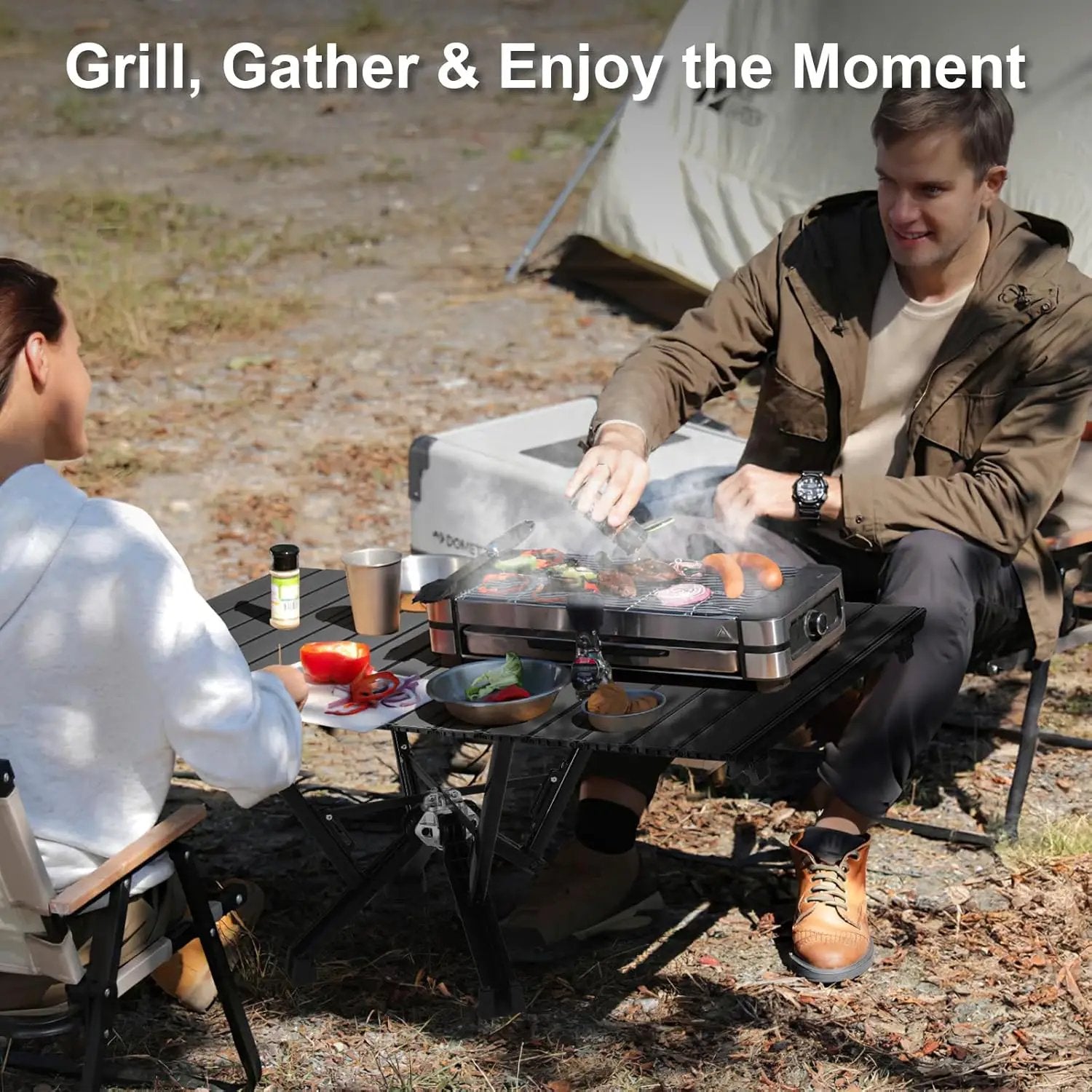 Folding Outdoor Camping Table, Aluminum Roll-Up Top and Carry Bag, 380 LBS Capacity, Lightweight Portable Tables for Picnic, BBQ and Tailgating.(Black) by GreenHaven Gardens