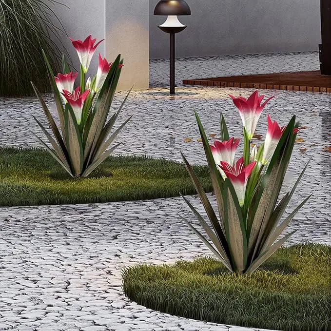 Homight Metal Agave Plant Outdoor Decoration Outdoor Garden Decoration Lily Mexican Yard Art Plant Garden Agave Lily Decorative Garden Gift… (3 Big Red Lilies) by GreenHaven Gardens