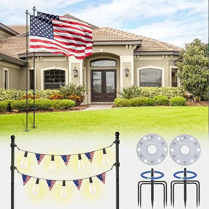 ZMTECH 2 Packs 10 FT Heavy Duty Flag Pole in Ground with Solar Light, Flag Pole Holder for Outside House with Solar Light and 5 Pronges Base, Flag Pole Kit for Outdoor Garden Decor(Without Flag) by GreenHaven Gardens