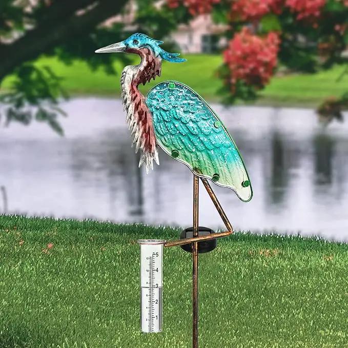 LEWIS&WAYNE 43’’ Solar Heron Rain Gauge Outdoor Decorative Metal Stake LED Lights with Glass Tube Solar Pathway Lights for Garden, Yard, Patio, Lawn Decor by GreenHaven Gardens