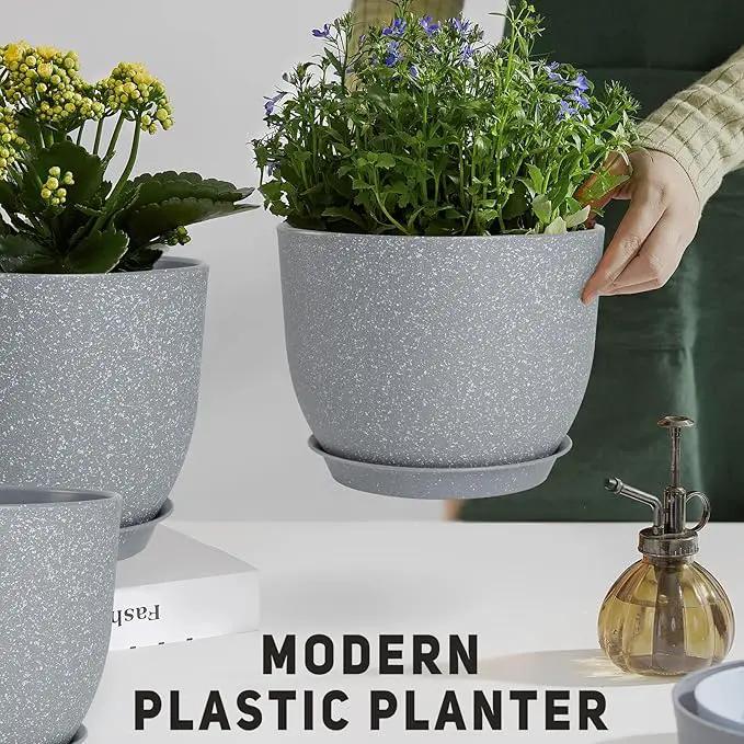 Plant Pots 10/9/8/7.5/7 inch Flower Pots with Multi Mesh Drainage Holes, Planters for Indoor Outdoor Garden Plants and Flowers. (Gray) by GreenHaven Gardens