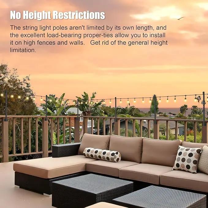 Suchtale 2 Pack 2.8 FT String Light Poles, Suspension Outdoor Fence Post Lights with Clip and Bracket, Outside String Lights Hanging, Wall Mounting Stand for Patio Garden Backyard Wedding Party, Black by GreenHaven Gardens