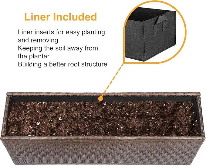 SUNNYPARK Set of 2 Large Rectangular Planter with Removable Liner, All-Weather PE Rattan Modern Planters Indoor Outdoor Flower Plant Pots Garden Box Patio Yard Front Porch Deck by GreenHaven Gardens