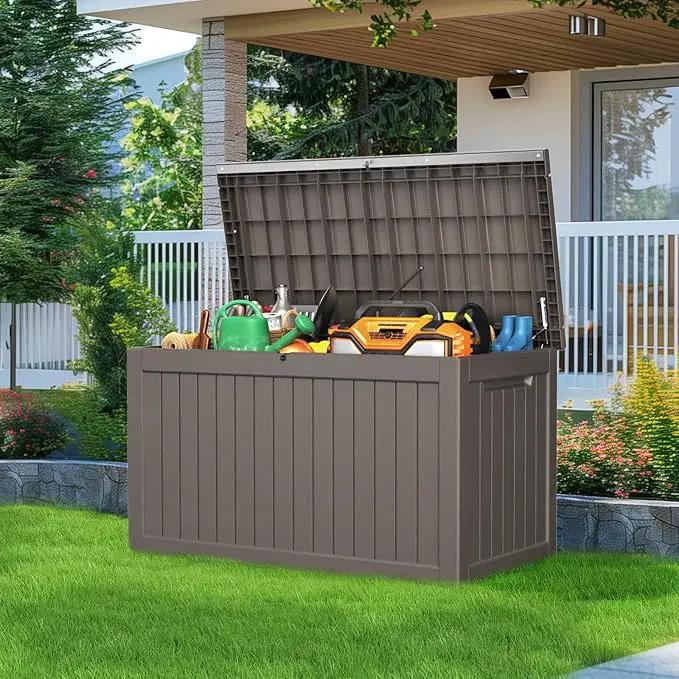 230 Gallon Resin Deck Box, Lockable Patio Outdoor Storage Box for Furniture, Garden Tools and Tools Storage, Waterproof Outside Storage Boxes - Grey by GreenHaven Gardens