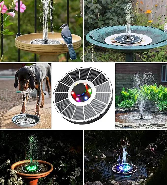 Solar Fountain Glass Panel with 2200 mah Battery, 3.5W Floating Solar Water Fountain with 4 Fixed Rods, Solar Fountain Pump for Bird Bath, Garden, Pond, Pool, Outdoor-Colorful Lights by GreenHaven Gardens