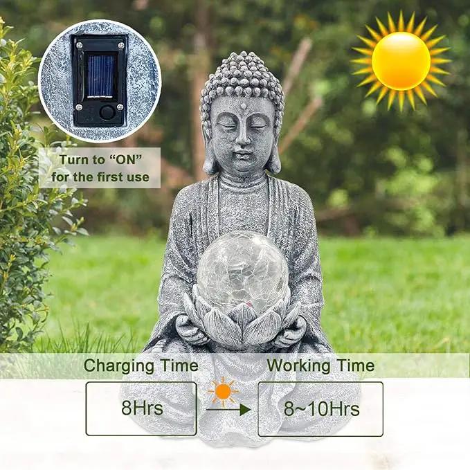 Nacome Meditating Buddha Statue with Solar Light,Zen Solar Garden Buddha with Cracked Glass Ball Sculpture-Indoor/Outdoor Decor for Balcony,Garden,Patio,Porch Yard Art Ornament,Gift by GreenHaven Gardens