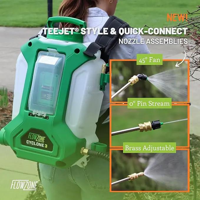 FlowZone Cyclone 3 Battery Powered Backpack Sprayer - Variable-Pressure 5-Position Electric Sprayer Compatible with FlowZone, De-Walt, Milwaukee, Makita, & Bosch Batteries (Battery Not Included) by GreenHaven Gardens