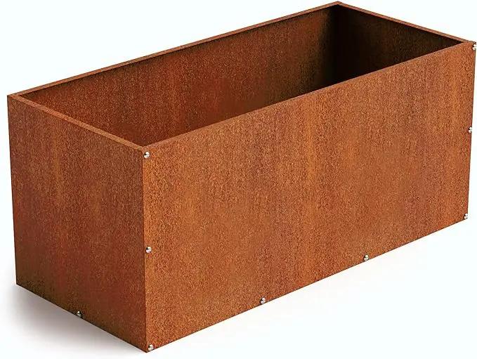 DIY CARTEL Corten Steel Rectangular Outdoor Planter Box, Rustic & Modern Farmhouse Design, Large Raised Metal Garden Bed for Commercial & Residential Use (36in x 16in x 16in) by GreenHaven Gardens