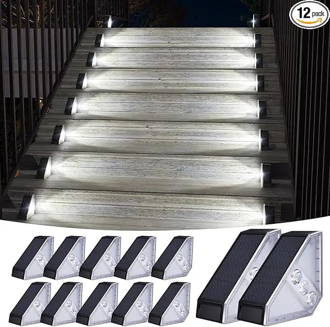 KINKAI 12 Pack Solar Stair Lights, Outdoor Step Light Waterproof Deck Lighting for Outside Garden Front Door Porch Yard Patio Decor (White Light) by GreenHaven Gardens