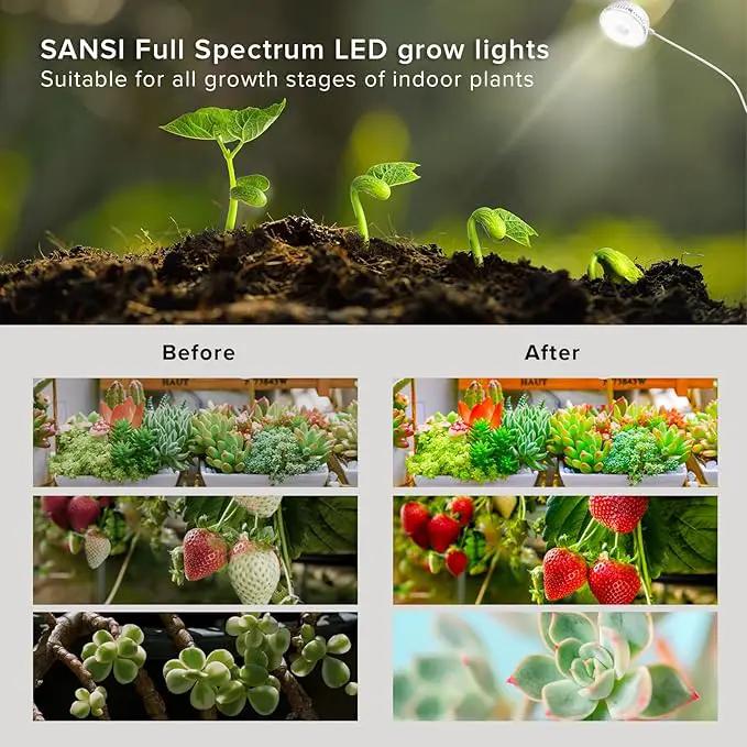 SANSI LED Puck Grow Light, 10W (150 Watt Equiv) Full Spectrum 2-Head Lamp for Plants with Ceramic Tech, Hanging Lights with ON/Off Switch for Plant Shelf Greenhouse Hydroponic by GreenHaven Gardens