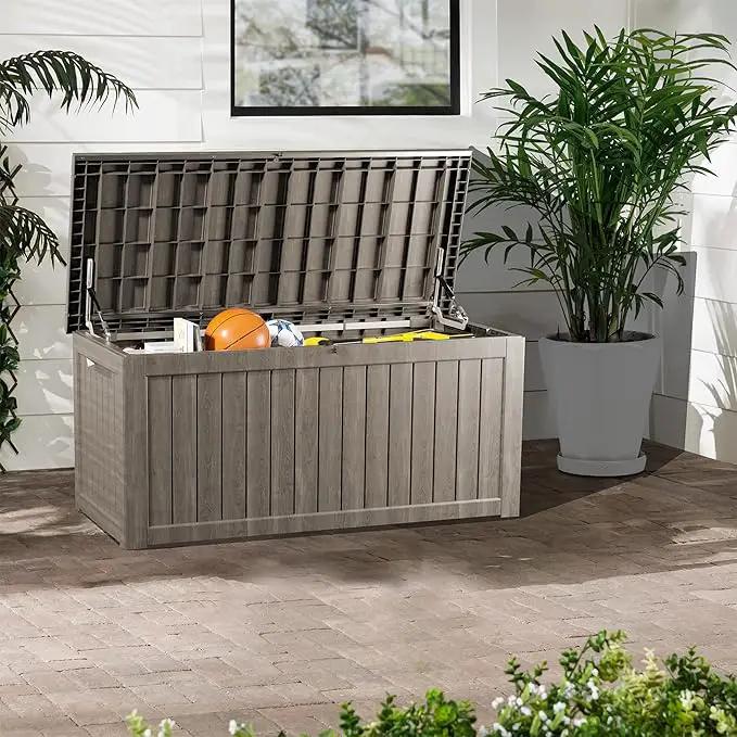 200 Gallon Lockable Resin Deck Box, Waterproof & UV-Resistant Outdoor Storage Box for Outdoor Cushion Storage, Garden Tools & Pool Accessories Storage, Gray by GreenHaven Gardens