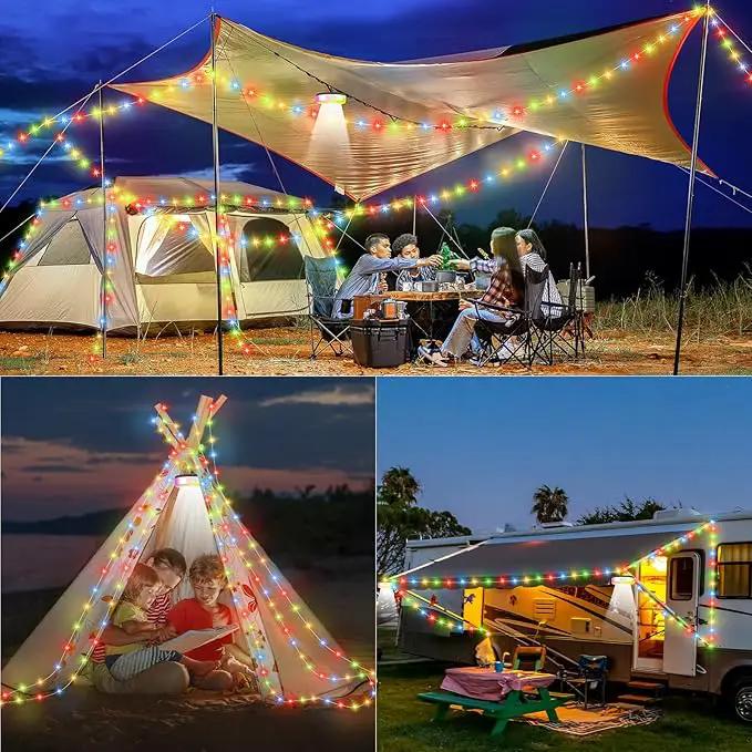 Camping String Lights, 4 in 1 Quick Storage 32.8FT Rechargeable Tent Lights with 9 Modes Hanging Waterproof Camp Lamp Camping Essentials for AwnTent Hiking Garden Bedroom Festival(Warm +RGB)-2Pack by GreenHaven Gardens
