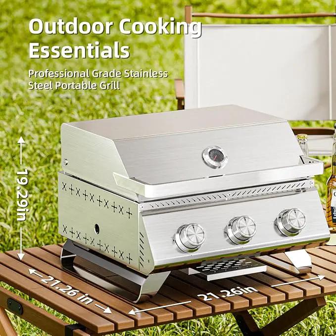 3-Burner 24,000 BTU Portable Flat Top Propane Gas Grill, Heavy-Duty Stainless Steel 2-in-1 Tabletop Grill and Griddle Combo for Commercial BBQ, Outdoor Cooking, Camping,Tailgates & Backyard by GreenHaven Gardens