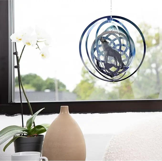 VP Home Wolf Dreamcatcher Kinetic Wind Spinner for Yard and Garden Wind Spinner Outdoor Metal Large Hanging Wolf Decor 3D Garden Art Wind Sculpture Spinners by GreenHaven Gardens