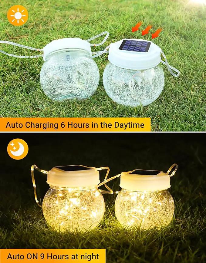Solar Lantern Solar Lights Outdoor Waterproof 6-Pack, Solar Powered Hanging Lights Cracked Glass Hanging Globes for Christmas Decoration, Shepherd Hook, Garden Tree Ornaments, White Cap, Warm White by GreenHaven Gardens