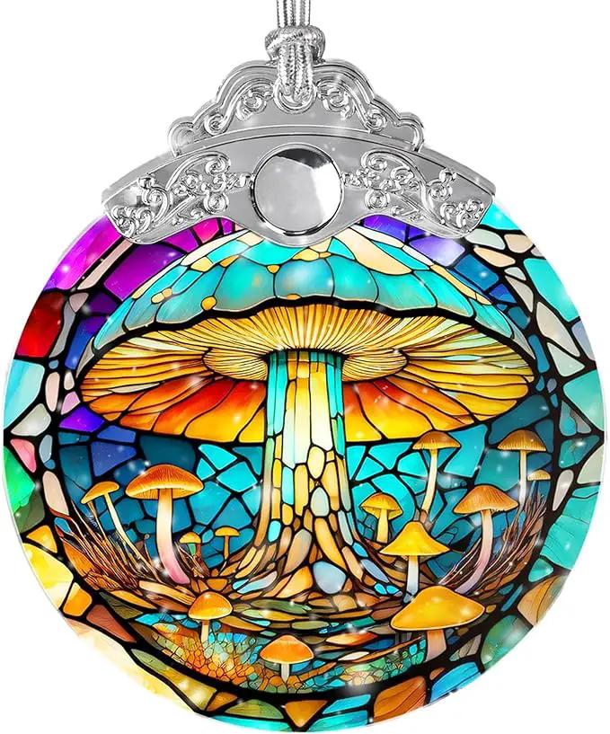 Stained Glass Suncatcher, Jocidea Mushroom Ornament, Christmas Ornaments, Holidays Ornaments, Christmas Tree Decor, Mushroom Decor for Home, Mushroom Gifts by GreenHaven Gardens