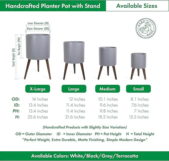 D'vine Dev 8 Inch Planter Pot with Stand, Mid-Century Tall Plant Pot with Legs for Indoor Plants, Small, Grey, 88-O-A-3 by GreenHaven Gardens