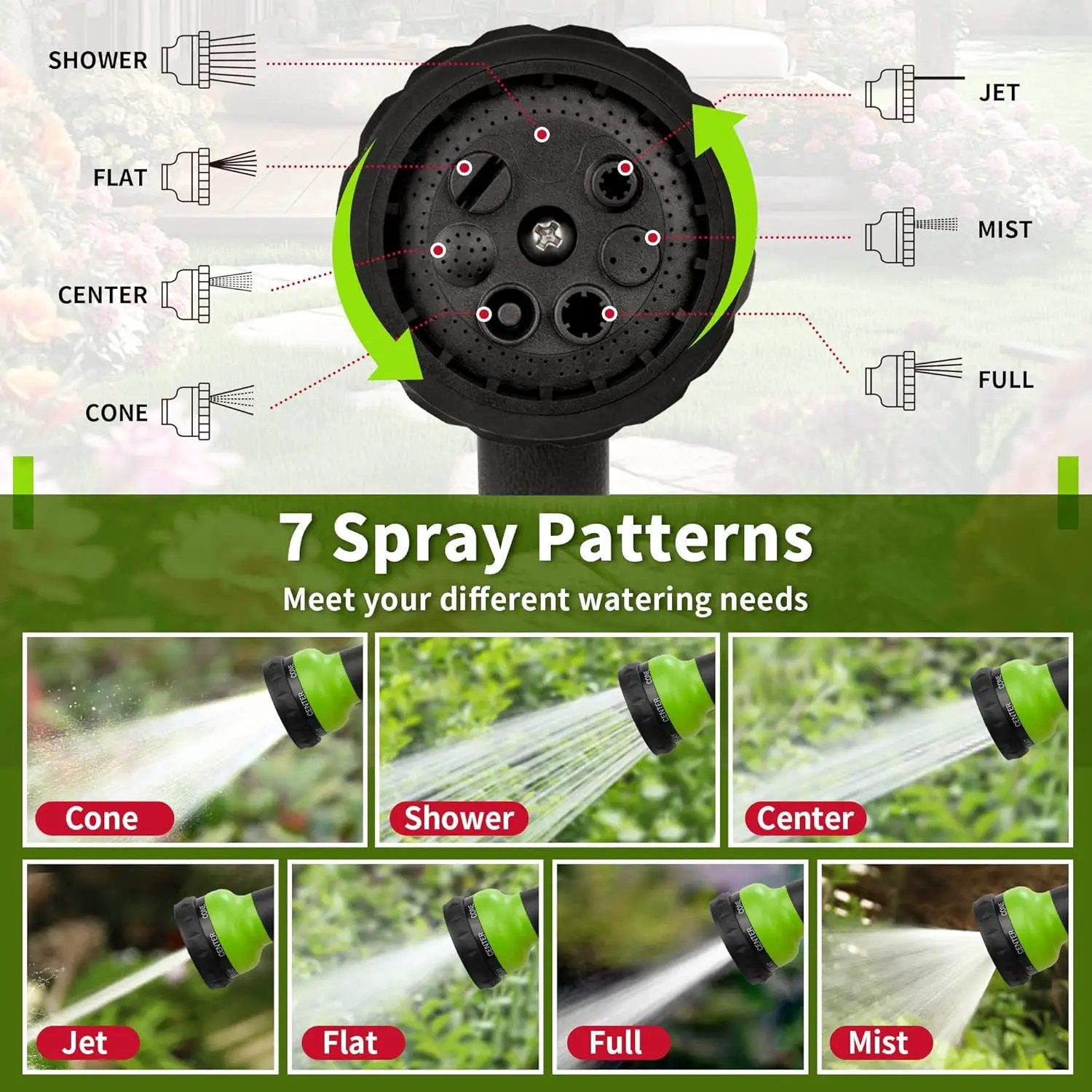 NEXCOVER Garden Hose Nozzle Sprayer - 7 Adjustable Watering Patterns Nozzle for Water Hose, Non-Slip Garden Spray Nozzle for Car Washing, Watering Plants, Pets Showering, Lawns Cleaning, Green by GreenHaven Gardens