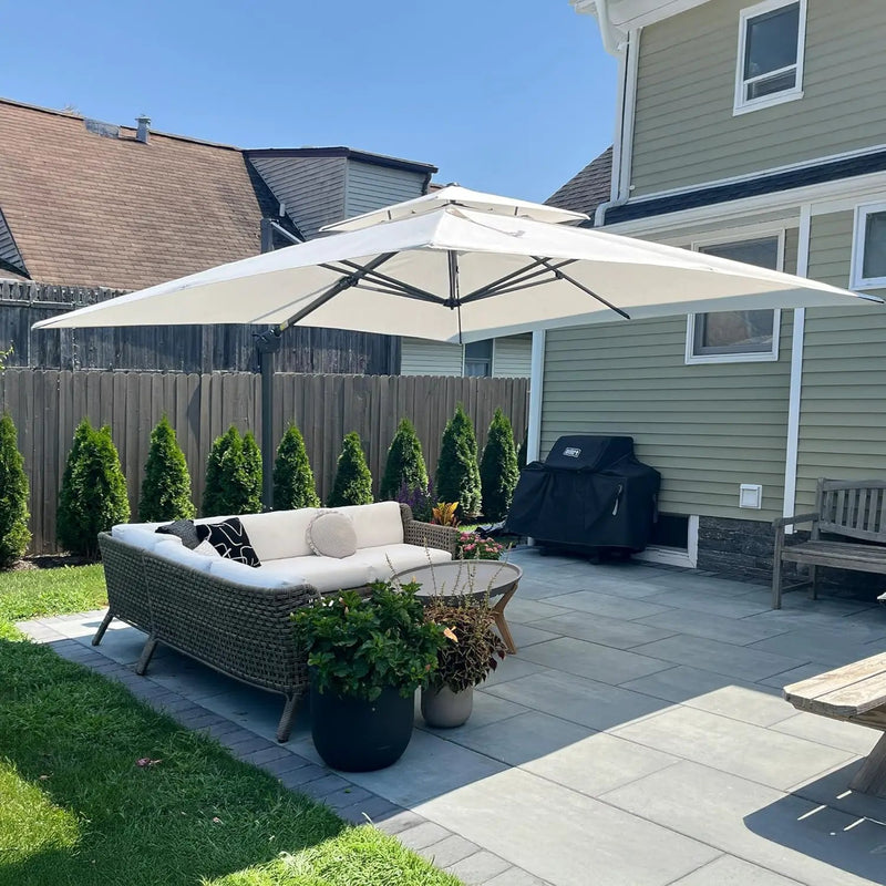 PURPLE LEAF Cantilever Umbrella 12 Feet Outdoor Square Double Top Large Offset Hanging 360° Rotation Heavy Duty Umbrella for Garden Patio Deck Pool Backyard Canvas Natural by GreenHaven Gardens