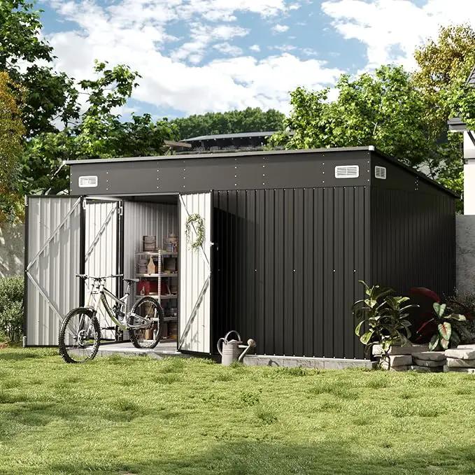 Aoxun 12' x 7.3' Shed 441 CU.FT Outdoor Waterproof Storage Shed with Triple Lockable Door Garden Metal Tool Shed for Outside (Black) by GreenHaven Gardens