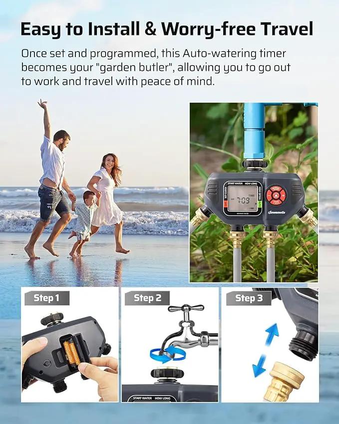 DEWENWILS Sprinkler Timer 4 Zone, Water Timer for Garden Hose with Rain Delay/Manual/AUTO Irrigation, Programmable Outdoor Faucet Hose Timer for Yard, Lawn by GreenHaven Gardens
